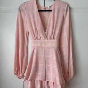 Pink V-Neck Long Sleeve Romper